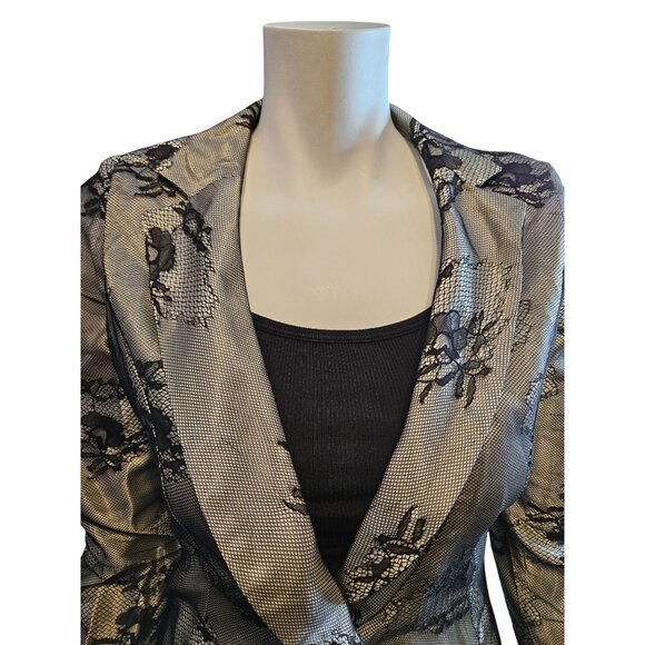 Vintage Orna Farho Black Lace Overlay Single Button Blazer Jacket Women Size T38 - Picture 5 of 16